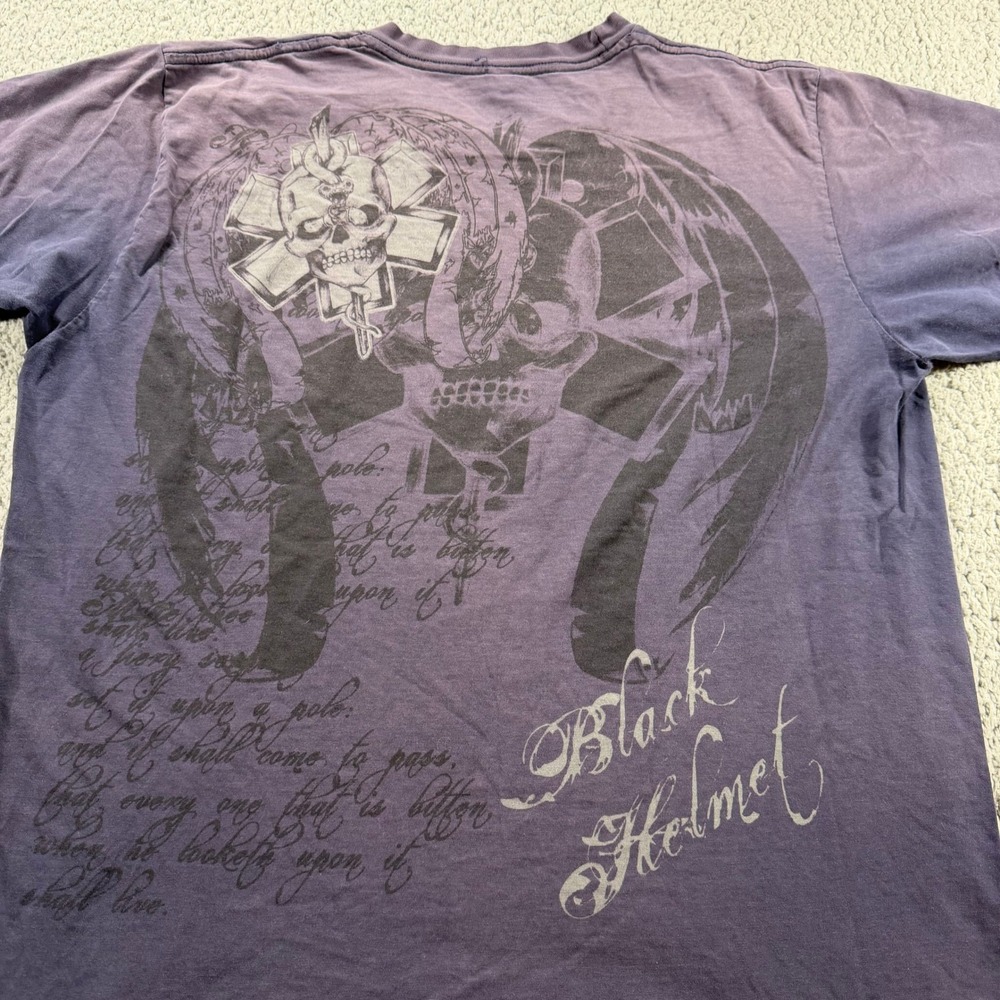 Black Helmet Mens Firefighter Skull Star of Life Graphic T-Shirt XL Faded Purple